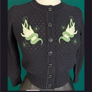 Elegant Black Cardigan with Green Snake Design
